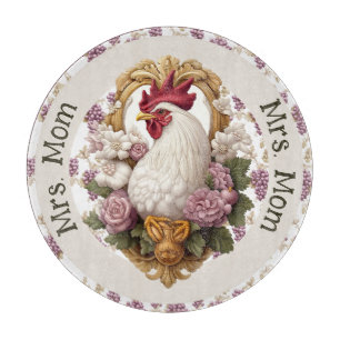 Tabla De Cortar Escudo heráldico de Gallo y Uvas en color burdeos,