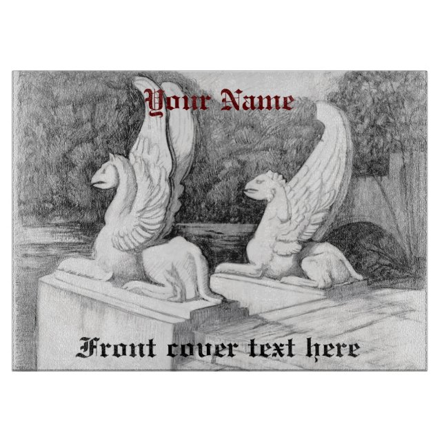 Tabla De Cortar Escultura de Griffins lápiz monocromo Art (Anverso)