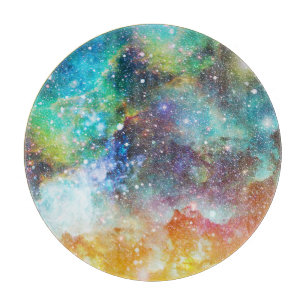 Tabla De Cortar Espacio futurista, fondo nebuloso estrellado.