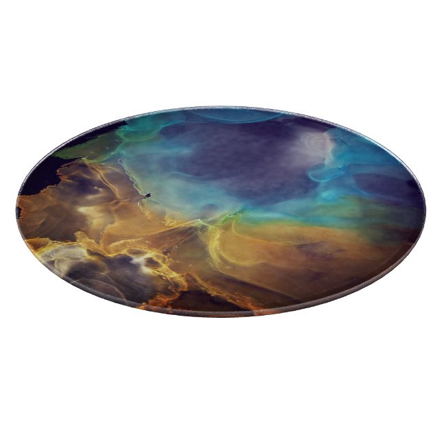 Tabla De Cortar Espacio Nebula amarillo azul Alcohol Tinta arte (Borde)