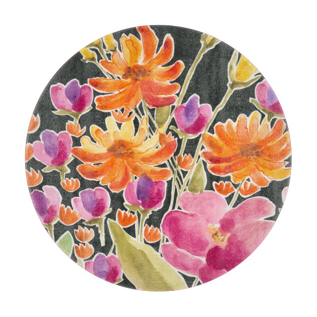 Tabla De Cortar Espléndida reunión - Flores rosas y Naranjas (Anverso)