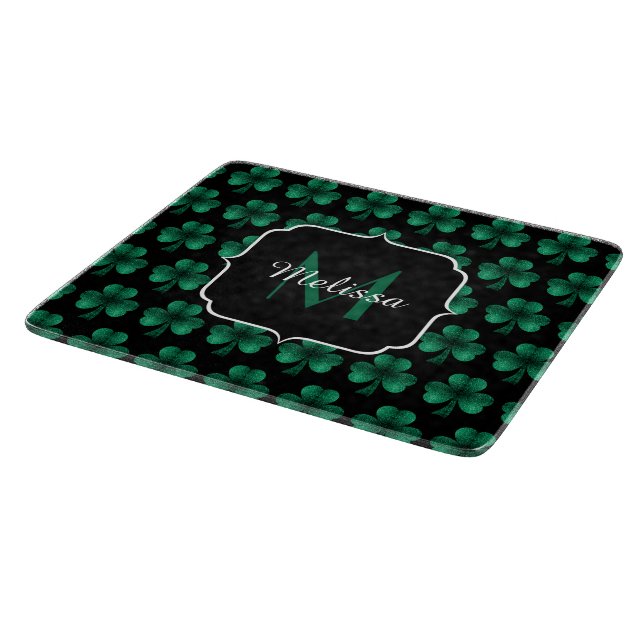 Tabla De Cortar Espuma verde esmeralda Shamrock negro Monograma (Borde)