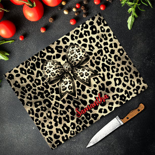 Tabla De Cortar estampa de leopardo chic lazo coquette monograma