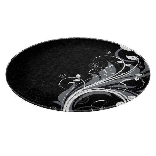 Tabla De Cortar Estampado de flores gris en negro (Borde)