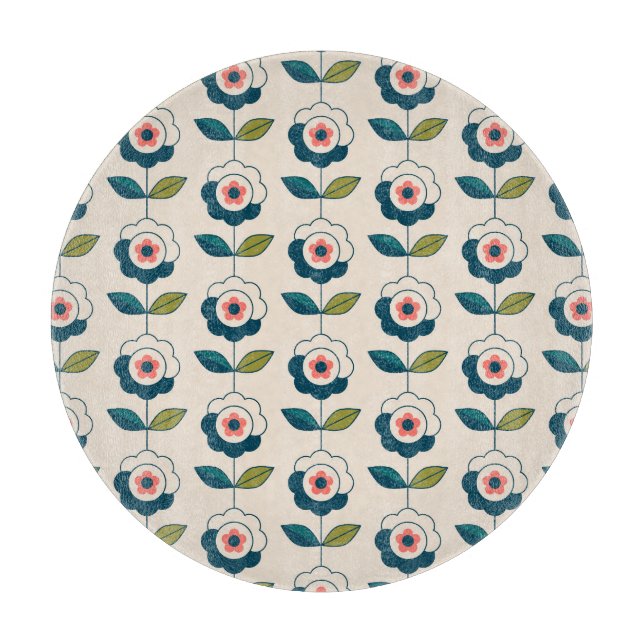 Tabla De Cortar Estampado de flores retro de la turquesa (Anverso)