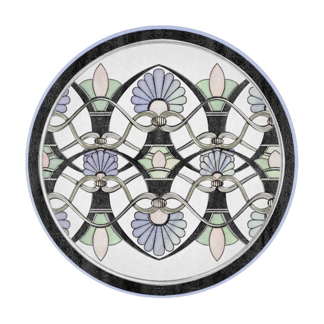 Tabla De Cortar Estanques Art Nouveau Pastel, Lilies y Arcos Negro (Anverso)