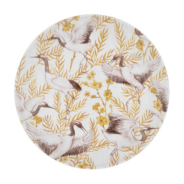 Tabla De Cortar Estilo chino dorado, patrón sakura acuarela. (Anverso)