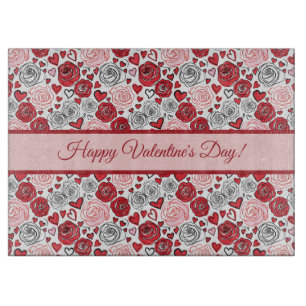 Tabla De Cortar Estilo de Arte Doodle Rosas Rosadas Corazones San