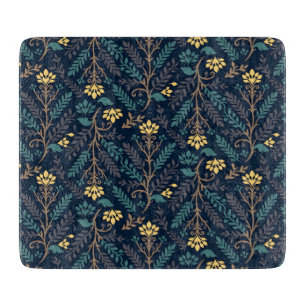 Tabla De Cortar Estilo Patrón de Tela Azul Oscuro con Floral