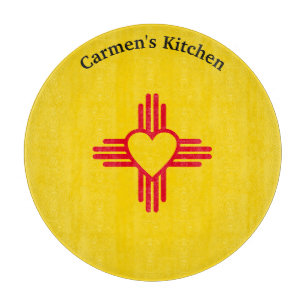 Tabla De Cortar Estilo Suroeste Zia Corazón Nuevo México Oro y Roj