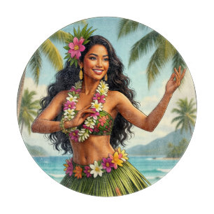 Tabla De Cortar Estilo Vintage Chica Hula Hawaiana Viaje