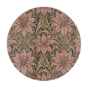 Tabla De Cortar Estilo William Morris Patrón floral de lirio rosa