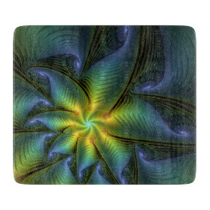 Tabla De Cortar Estrella abstracta, brillante arte azul verde dora