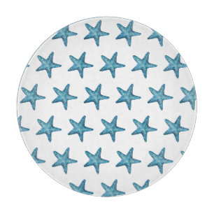 Tabla De Cortar Estrella de mar azul acuarela náutica