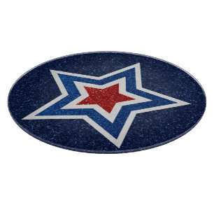 Tabla De Cortar Estrella Roja, Blanca y Azul con Brillo del 4 de J