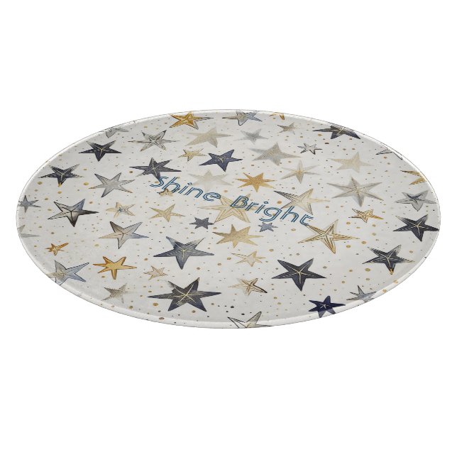 Tabla De Cortar Estrellas Azules Plateadas Doradas (Borde)