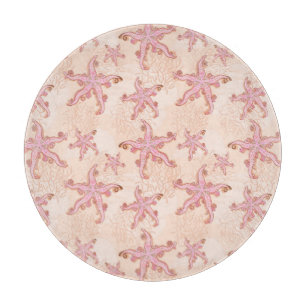 Tabla De Cortar Estrellas de mar y coral patrón pastel rosa