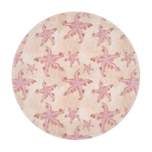 Tabla De Cortar Estrellas de mar y coral patrón pastel rosa