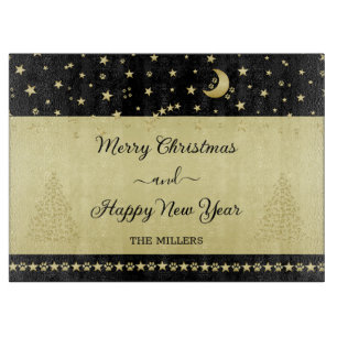 Tabla De Cortar Estrellas de Navidades brillantes de oro, trapos d