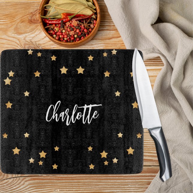 Tabla De Cortar Estrellas de oro negro elegantes (Subido por el creador)