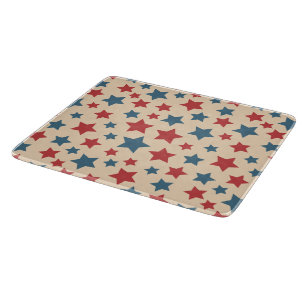 Tabla De Cortar Estrellas Rojas y Azules, 4 de Julio, Fondo Beige