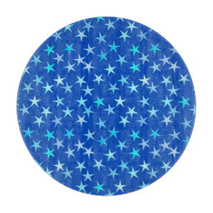 Tabla De Cortar Estrellas satinadas, azul pálido sobre cobalto