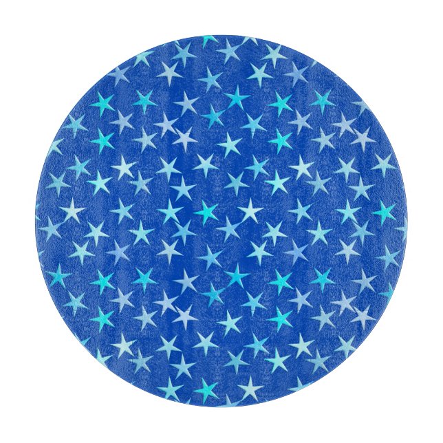 Tabla De Cortar Estrellas satinadas, azul pálido sobre cobalto (Anverso)