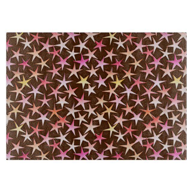 Tabla De Cortar Estrellas satinadas, rosadas en chocolate (Anverso)