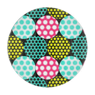 Tabla De Cortar Estrellas y círculos, patrón pop multicolor.