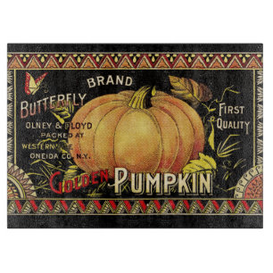 Tabla De Cortar Etiqueta de caja de calabaza dorada vintage: Otoño