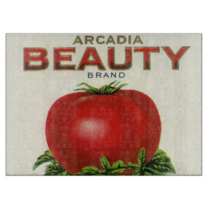 Tabla De Cortar Etiqueta de Caja de Frutas Antigua, Tomates Arcadi