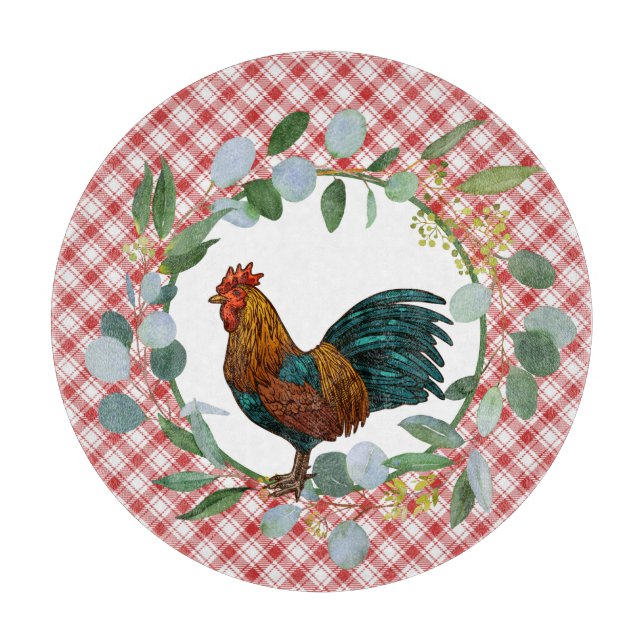 Tabla De Cortar Eucalyptus Wreath & Rooster Farmhouse (Anverso)