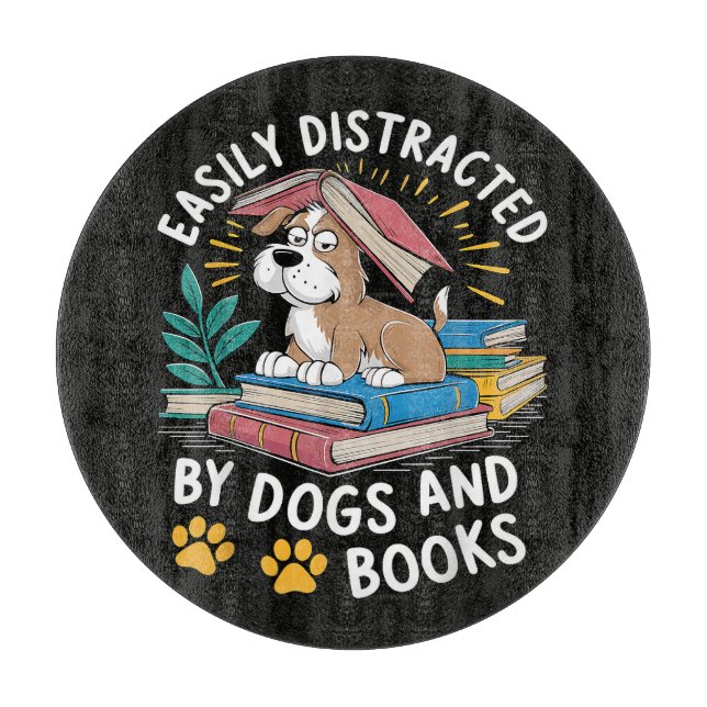 Tabla De Cortar Fácilmente Distraído por Perros y Libros Mascotas  (Anverso)