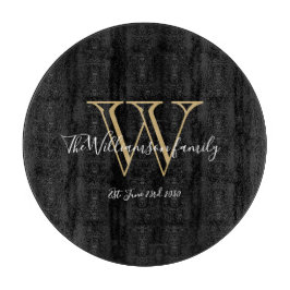 Tabla De Cortar Familia Monograma Moderno Nombre Rústico Negro