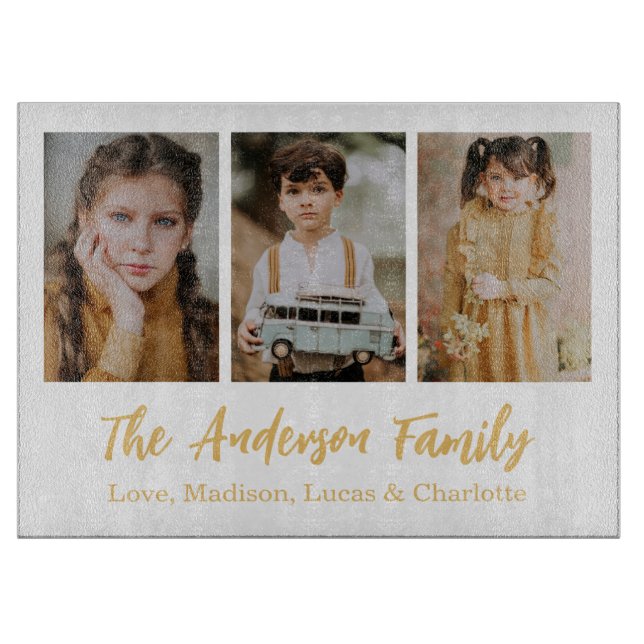 Tabla De Cortar Family 3 Photo Collage Keepsake (Anverso)
