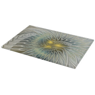 Tabla De Cortar Fantasía de flor de plata dorada Arte fractal abst
