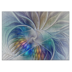 Tabla De Cortar Fantasía floral, flor fractal abstracta colorida