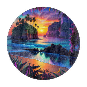 Tabla De Cortar Fantasía Playa Tropical Tres