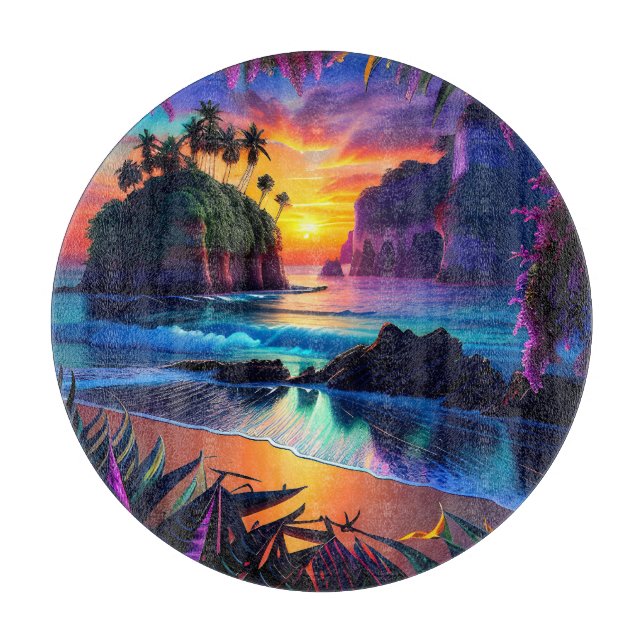 Tabla De Cortar Fantasía Playa Tropical Tres (Anverso)