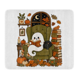 Tabla De Cortar Fantasma Lindo Leyendo Libro Gato Negro Otoño Cala