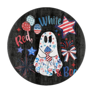 Tabla De Cortar Fantasma Rojo Blanco Boo Patriótico Halloween 4 de