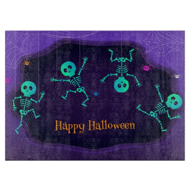 Tabla De Cortar Felices esqueletos de Halloween (Anverso)