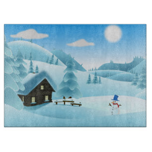 TABLA DE CORTAR "FELICES FIESTAS" PAISAJE INVERNAL
