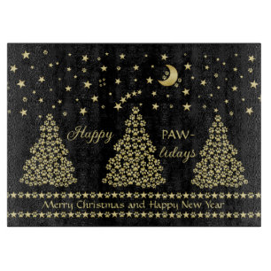 Tabla De Cortar Felices Pawlidays, árbol de navidad Gold brillante