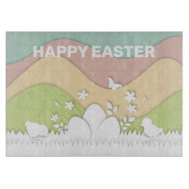 Tabla De Cortar Felices pollitas de Pascua y colores pastel de hue