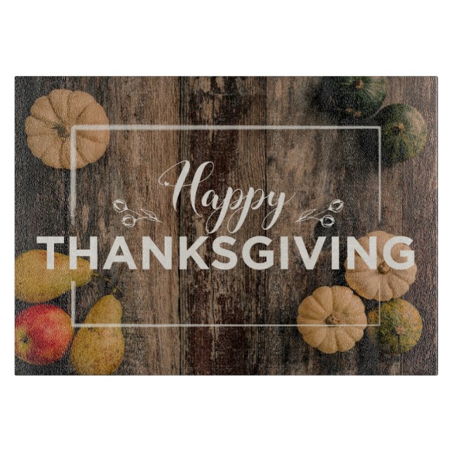 Tabla De Cortar Feliz Día de Acción de Gracias con calabazas (Anverso)