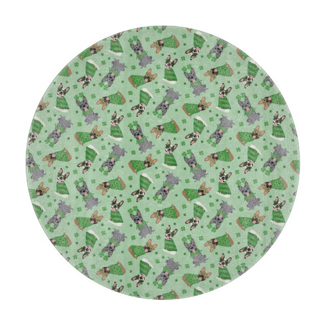 Tabla De Cortar Feliz Día de San Patrón Bulldoges franceses (Anverso)