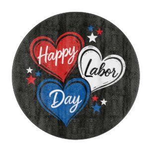 Tabla De Cortar Feliz Día del Trabajo Corazones Patrióticos Rojo B