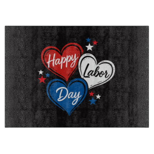 Tabla De Cortar Feliz Día del Trabajo Corazones Patrióticos Rojo B