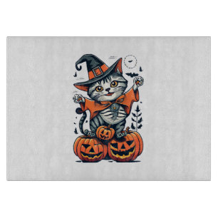 Tabla De Cortar Feliz Halloween Bruja Gato